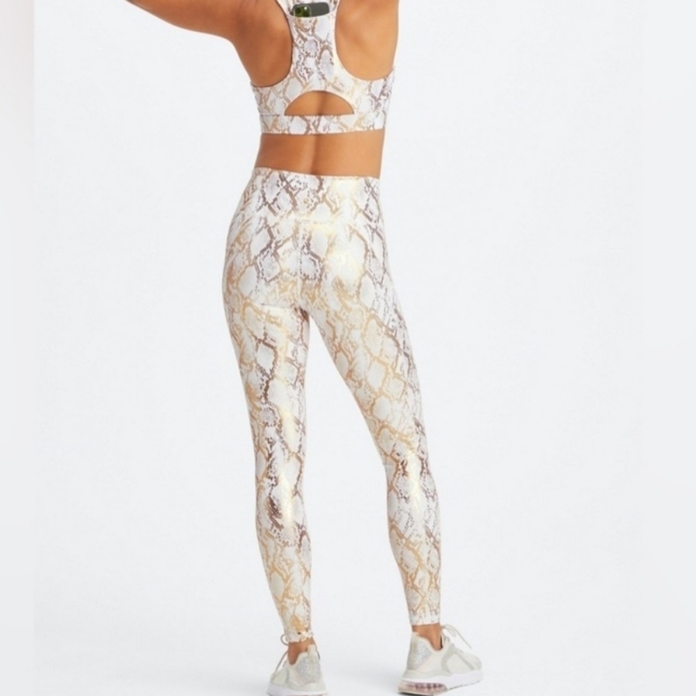 Fabletics high waisted foil leggings copper foil snake print size S